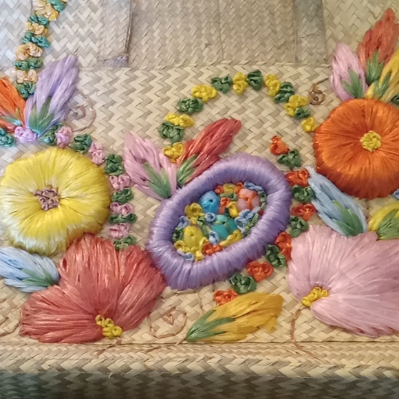 COPY - Vintage Straw Purse Handbag Floral Shells - Picture 7 of 8